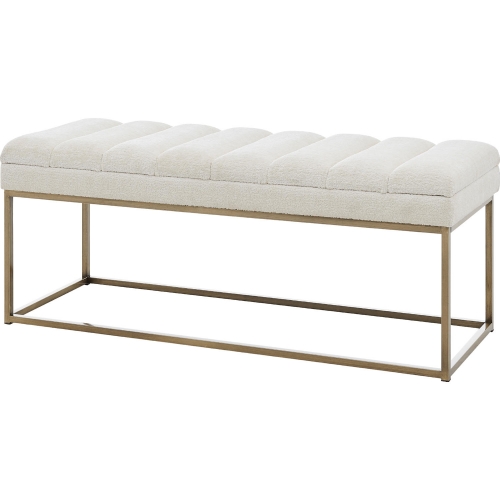 Darius Bench in Channel Tufted Cream Fabric & Brushed Gold